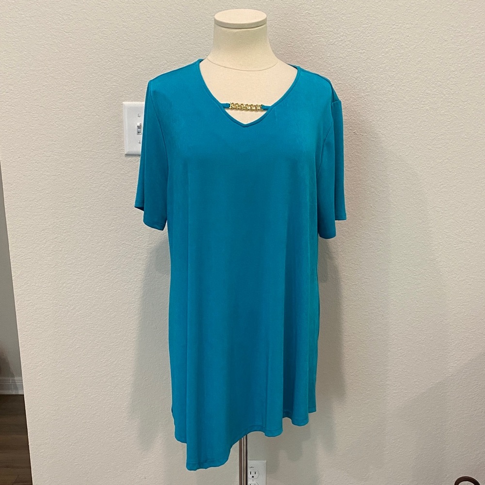 NWT New Chico's Travelers Cozumel Blue V-Neck Blouse XL